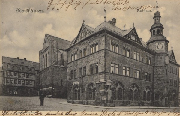 Town hall of Nordhausen, Thuringia, Germany, view from ca 1910, digital reproduction of a public