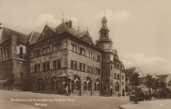 Town hall of Nordhausen, Thuringia, Germany, view from ca 1910, digital reproduction of a public
