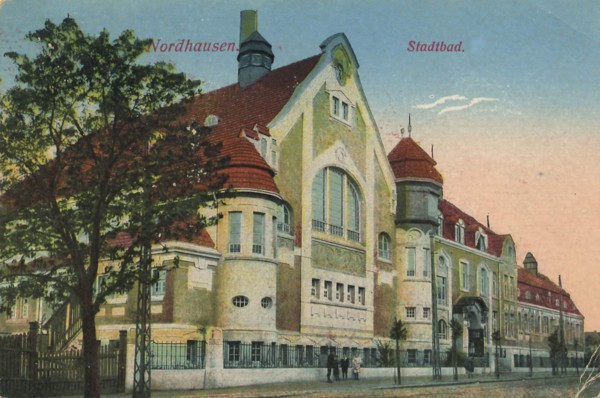 City bath of Nordhausen, Thuringia, Germany, view from ca 1910, digital reproduction of a public