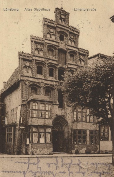 old gabled house in Lüneburg, Lower Saxony, Germany, view from ca 1910, digital reproduction of a