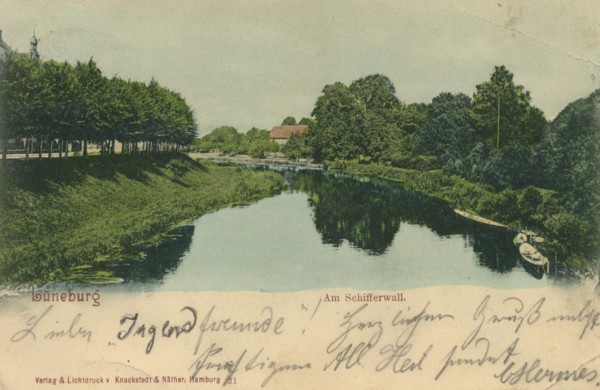 Am Schifferwall in Lüneburg, Lower Saxony, Germany, view from ca 1910, digital reproduction of a