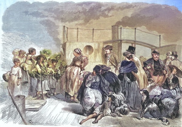 Passengers on the deck of a steamboat on the Danube near Budapest