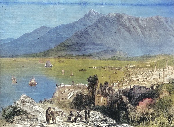 The port of Beirut and the mountainous landscape in the background