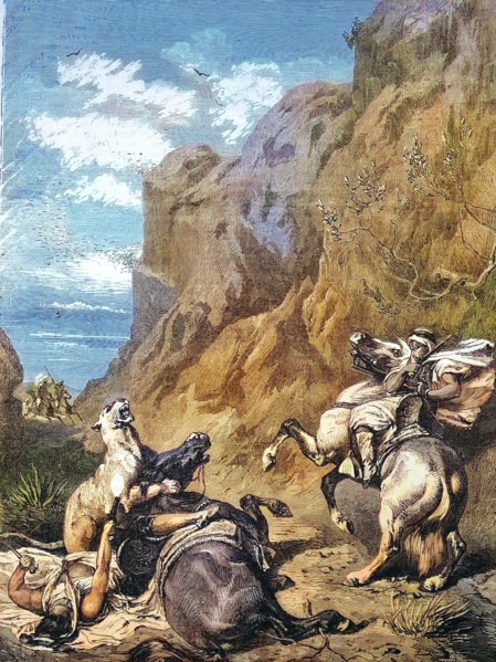 Puma attacks two Arab horsemen