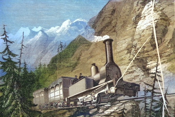 Engine driver on the locomotive on the Mont-Cenis railroad