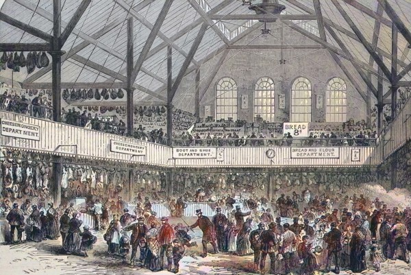 The market hall in the Whitechapel district of London in 1869
