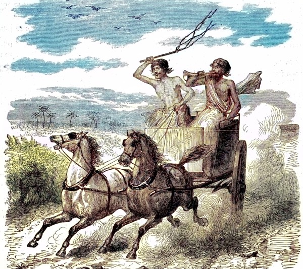 Stagecoach of the Royal Postal Administration of British India in English India in 1869
