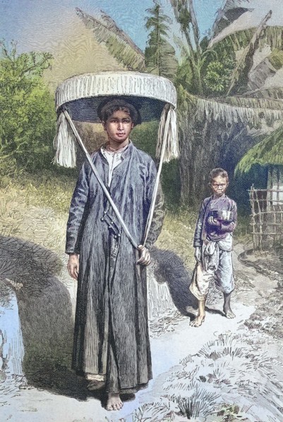 Wohlhabende Frau aus Thailand, tonkinesin, in Straßenkostüm und Sonnenschutz, historical, digital