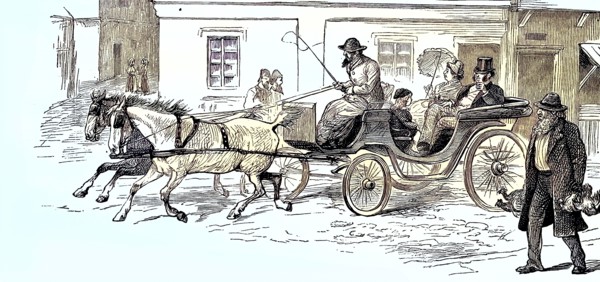 Traveling by horse-drawn carriage
