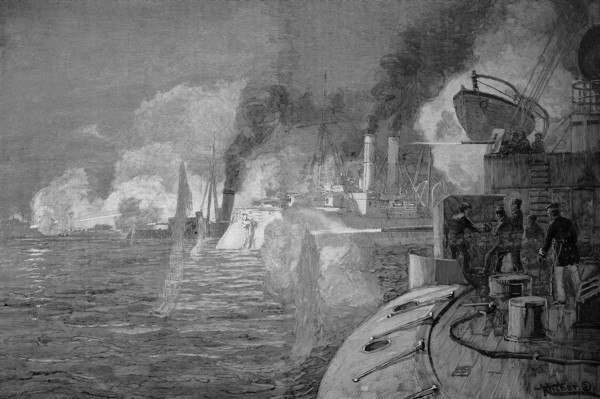 Fire To The The Taku Forts Or Dagu Forts In The First Opium War