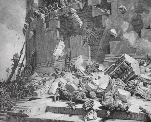 Ostrogoths With King Bitiges Attack Rome In 537. The Romans Defend The City And Cast Marble Statues