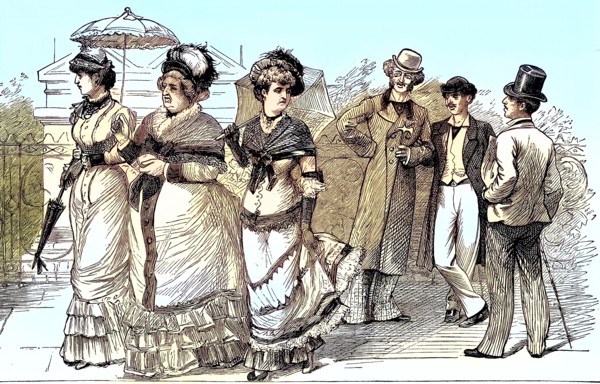 Elegant Ladies And Gentlemen Of High Society On A Walk On A Sunday Afternoon