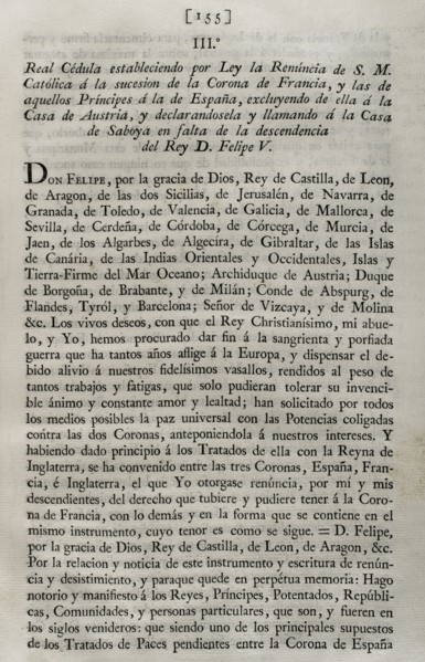 Royal Edict establishing by law the resignation of Philip V of Spain to the succession of the Crown of France.