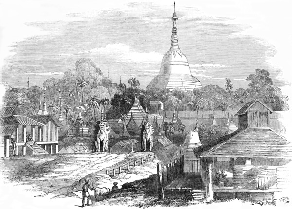 The dagon pagoda in Rangoon during Burmese war.