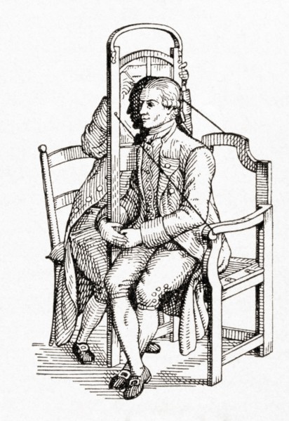 A silhouette chair invented to make it possible to copy a profile in a single sitting.
