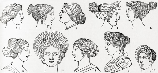 Numbers 1-8 Greek hairstyles.
