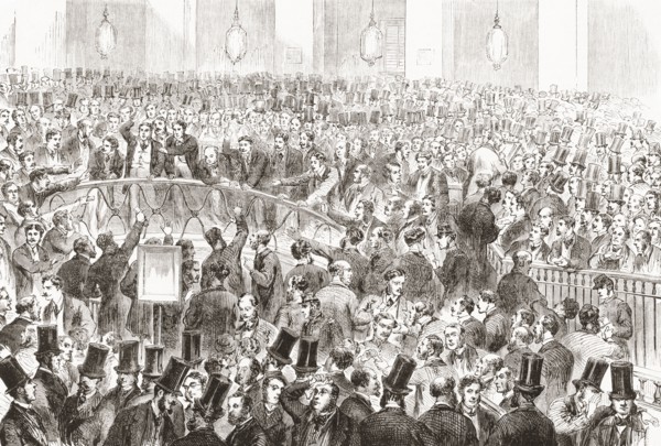 Stockbrokers basket trading in the French Stock Exchange.