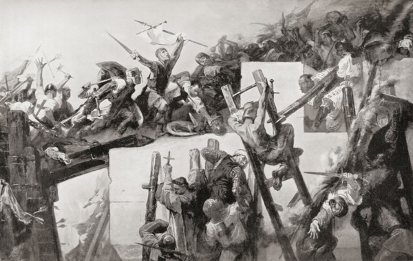 Godfrey de Bouillon at the Siege of Jerusalem in 1099 during the First Crusade.