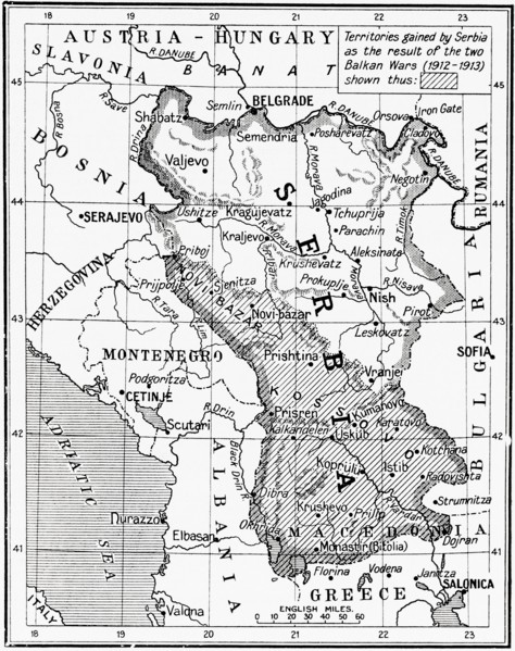Map of Serbia at the start of WWI.