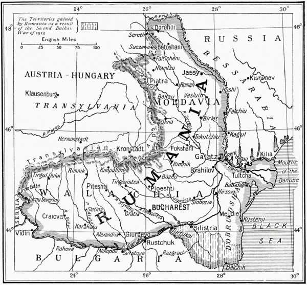 Map of Romania at the outbreak of WWI.