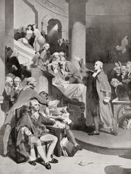 Patrick Henry's "Treason" speech before the House of Burgesses in 1765.