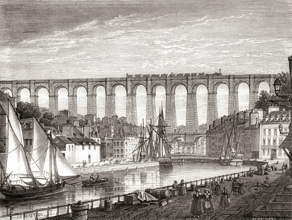 The railway from Paris to Brest crossing the Morlaix Viaduct, France.