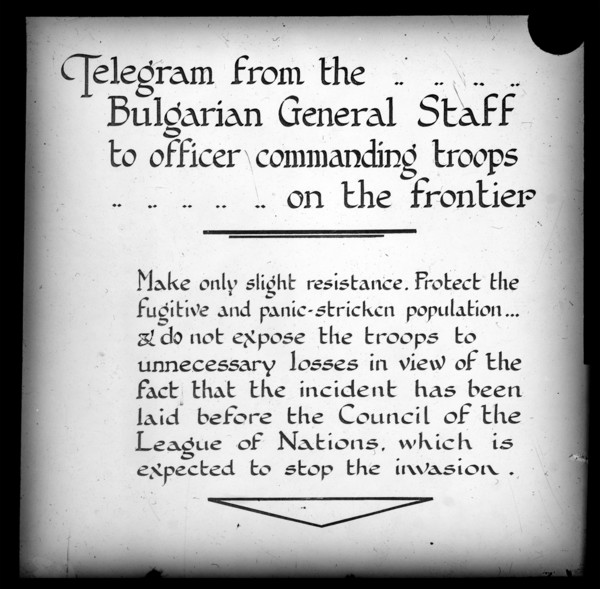 The Bulgarian general staff to officer commanding troops on the frontier.
