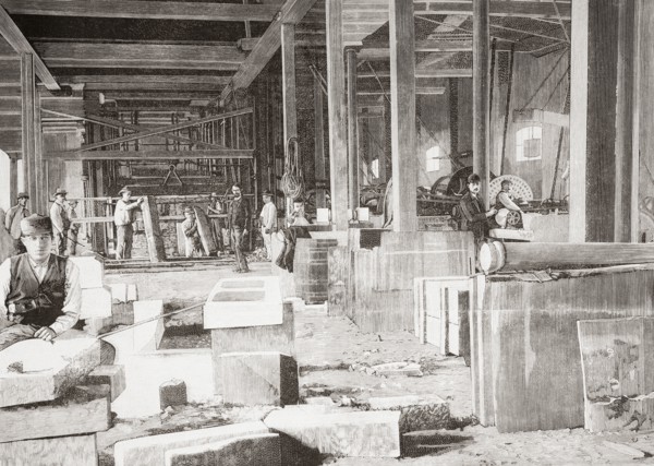 Workers cutting the marble in the Marble Quarry.