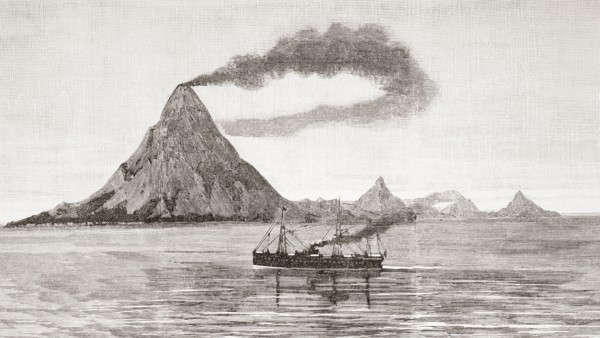 The eruption of the Gunung Awu volcano.