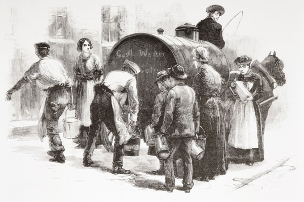 Distributing free pure water to the population during the 1892 Cholera outbreak in Hamburg.