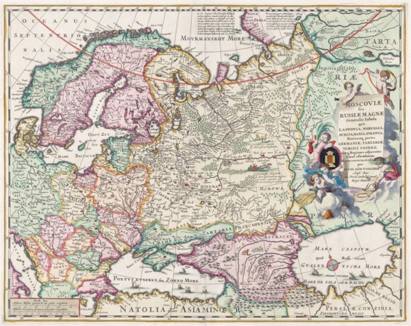 17th century map of Russia and surrounding countries by Dutch artist.