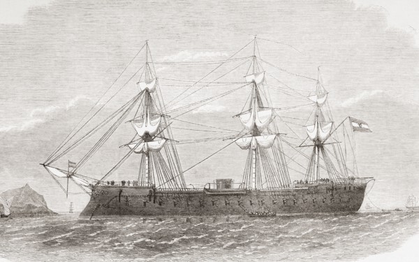 The Spanish ironclad frigate Numancia in the port of Callao.