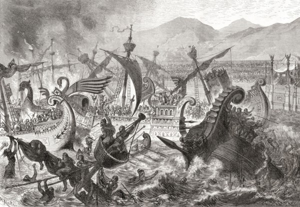 Naval combat in the colosseum in ancient Rome.