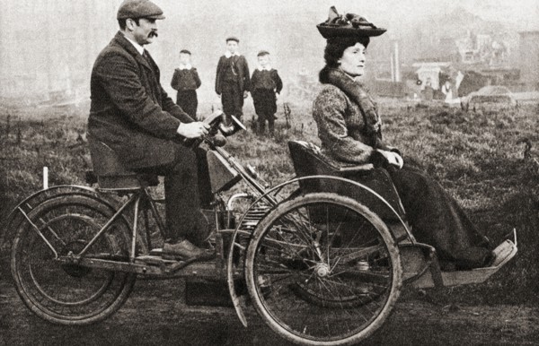 A Combination bicycle which carried the passenger in front and slightly to the left of the rider to enable him to see the road.