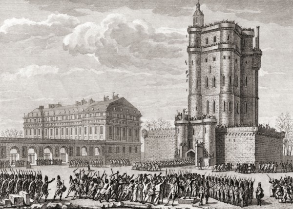 Soldiers drive away a rioting mob bent on destroying the Chateau de Vincennes.