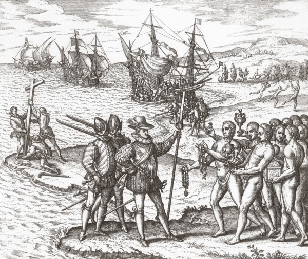 Christopher Columbus lands in the New World.