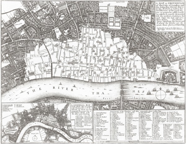 Map showing the extent of the damage caused by the Great Fire of London.