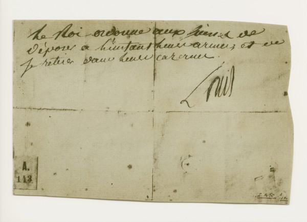 Last order signed by Louis XVI when he had taken refuge with the Legislative Assembly.