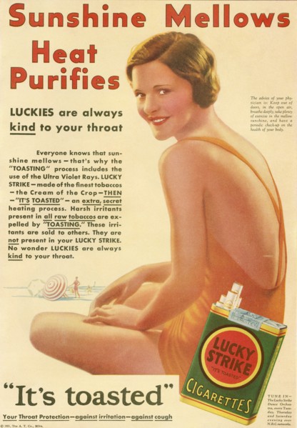 A 1930's advertisement for Lucky Strike cigarettes.