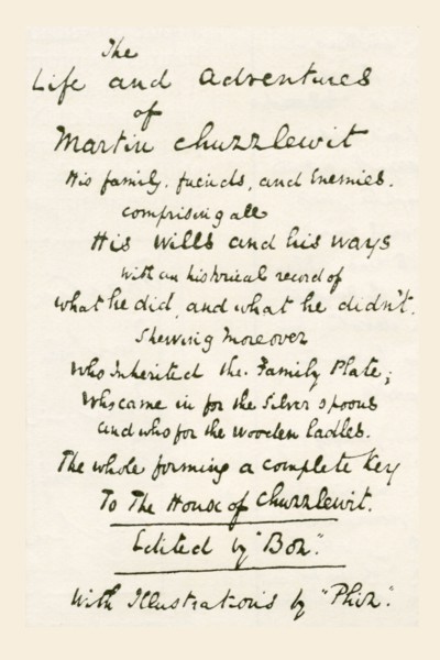 One of the title pages written by Charles Dickens when he was working on his novel Martin Chuzzlewit.