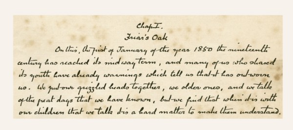 Manuscript of the opening sentences of the story Rodney Stone.
