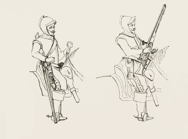 The marching posture of the Harquebusiers.
