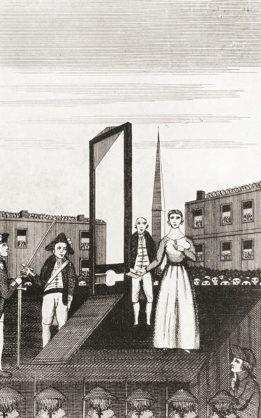 The execution of Charlotte Corday for the murder of Jean Paul Marat.