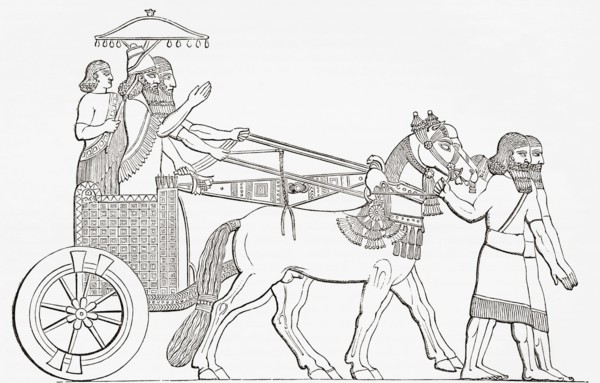 An Assyrian king in his chariot of state.