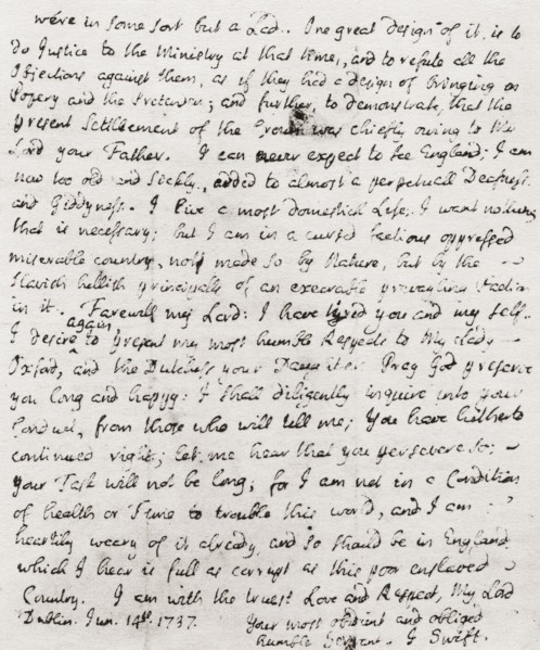 Part of a letter dated 14 June, 1737.