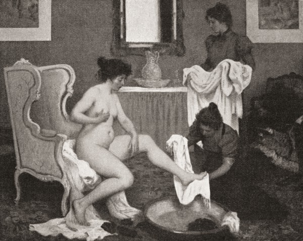 Woman at her toilet.
