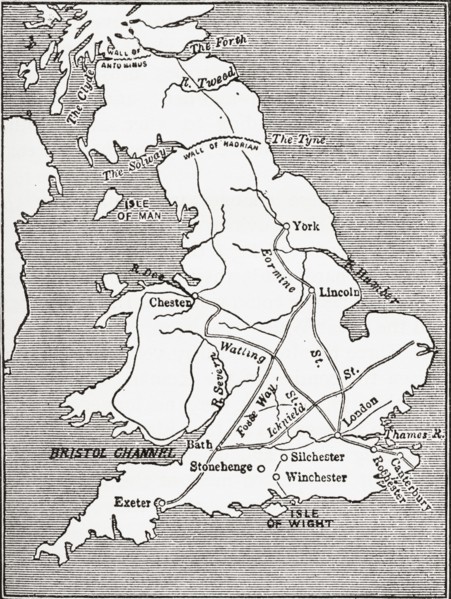 Map showing the Roman roads in Britain.