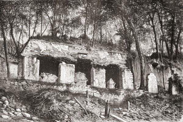 The facade of the palace at Palenque.