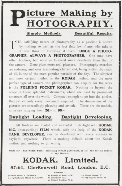 Early 20th Century Advertisement For Photography Using Kodak Camera And Film.