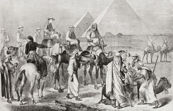 Victorian tourists at the pyramids of Giza.